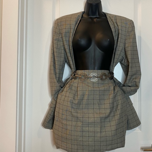 Vintage Gray Check Skirt Suit Size 10